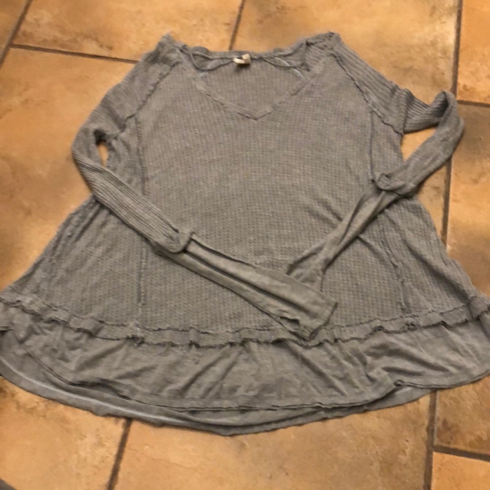 Distressed thermal waffle knit sweater